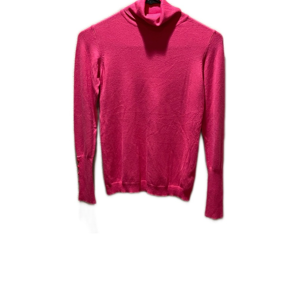 Okaïdi Women’s XS Bright Pink Turtleneck Sweater – Grey Elbow Patches-new